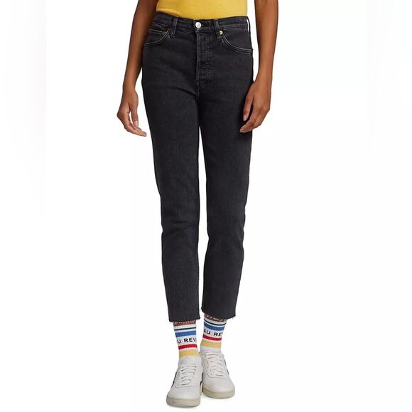 Re/Done 90s High Rise Ankle Crop Onyx Fade Jean - Picture 1 of 9